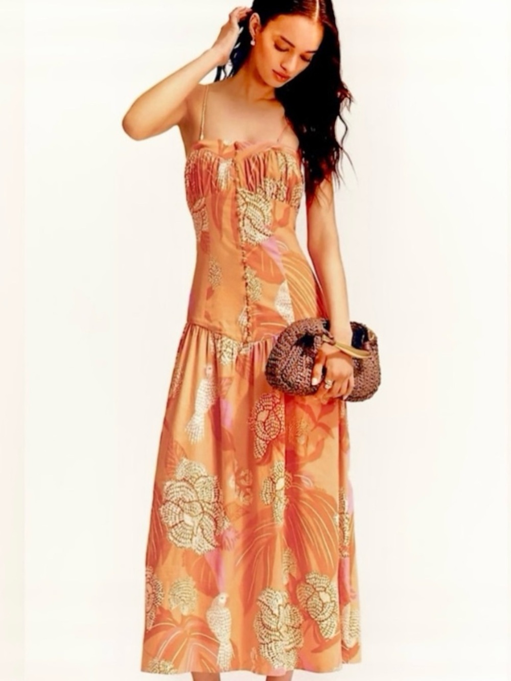 FARM Rio x Anthropologie Linen Blend Strapless Drop-Waist Maxi Dress Size XL - Picture 4 of 16